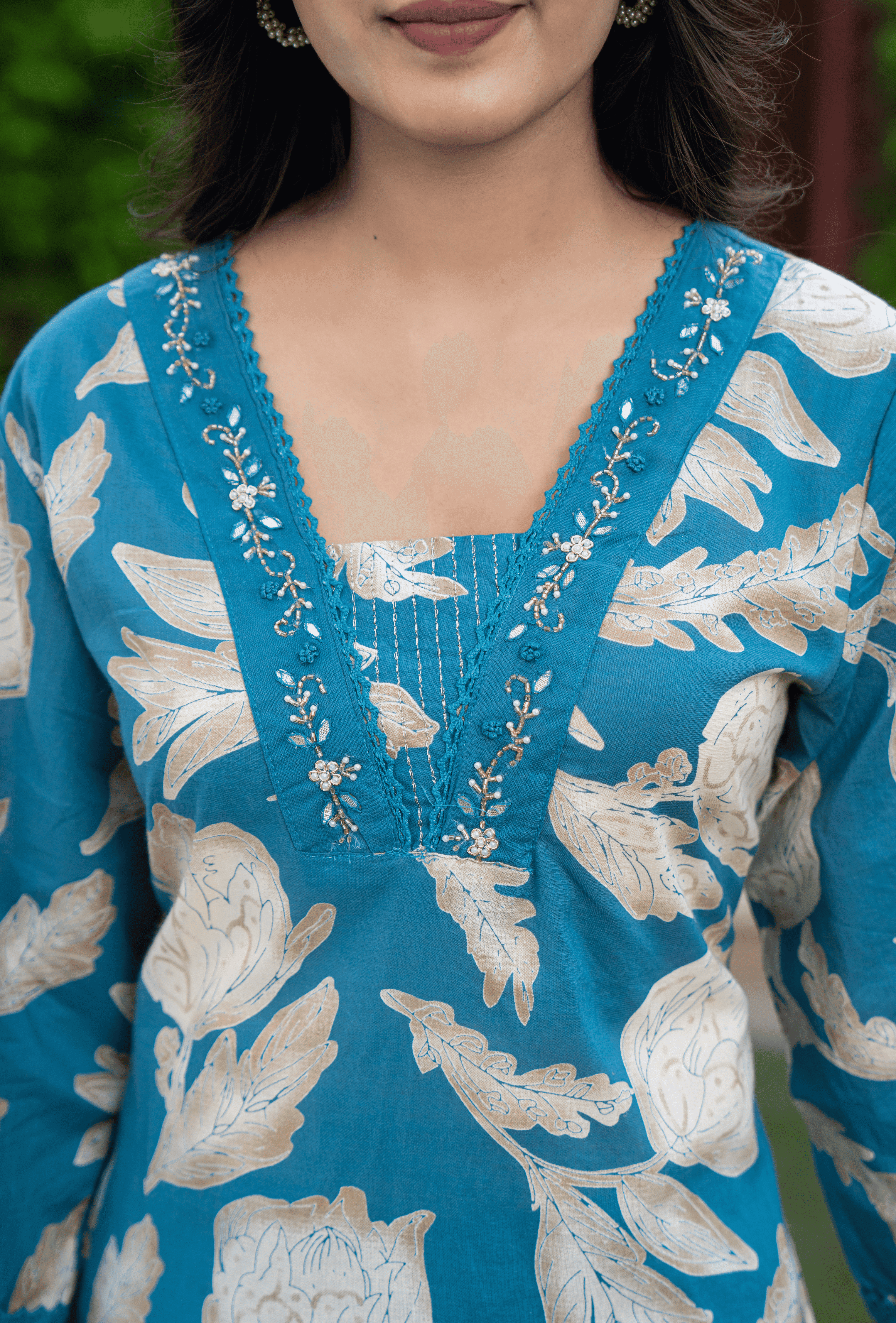 Belveera Cotton Kurta Pant Set with Dupatta in Blue Floral Print for Stylish Comfort