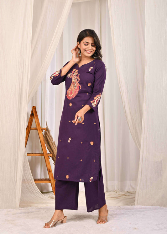 Elegant purple designer ethnic kurta sets online with intricate embroidery and stylish cut