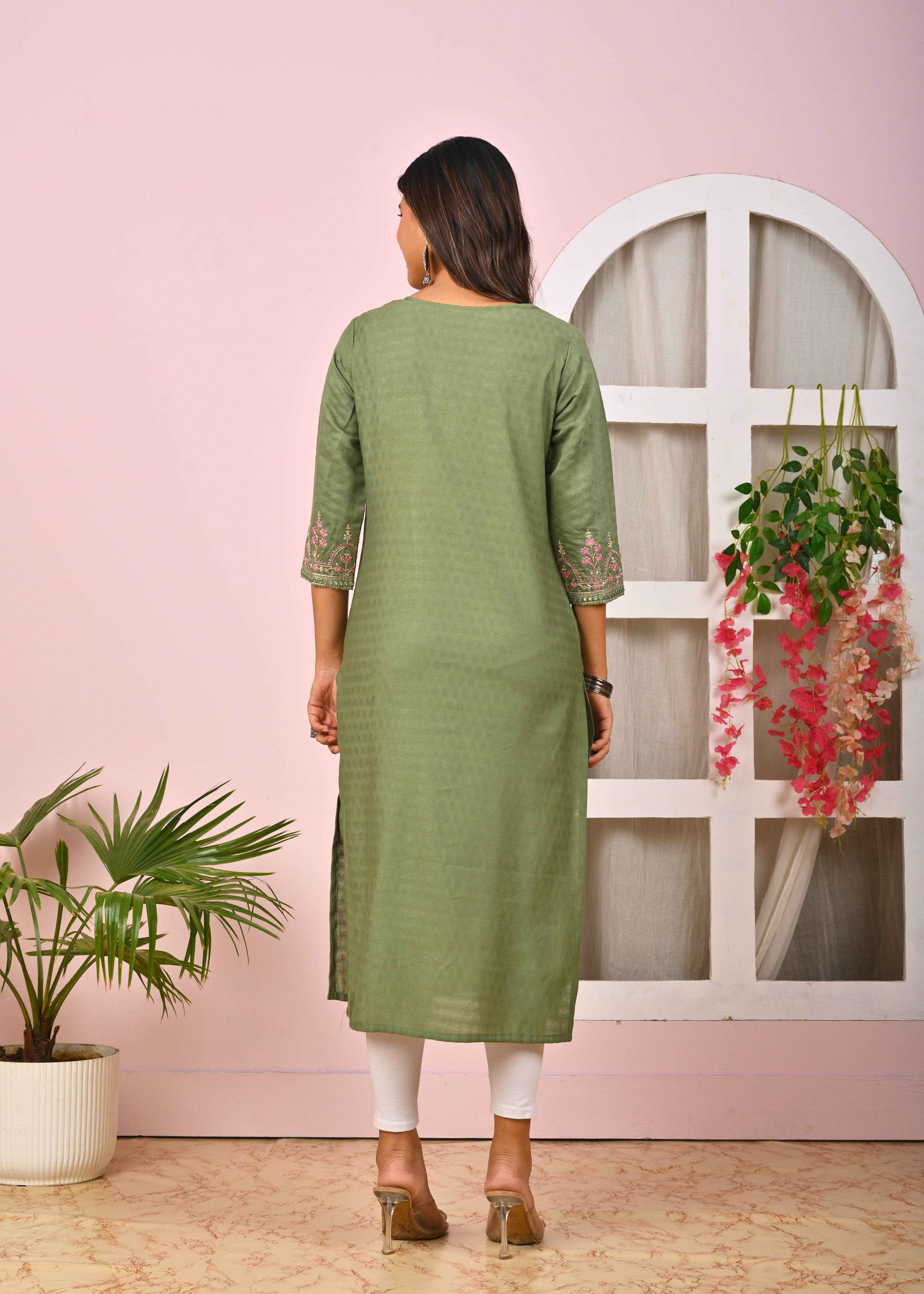 BELVEERA Green Women’s Multicolour Embroidery Kurta
