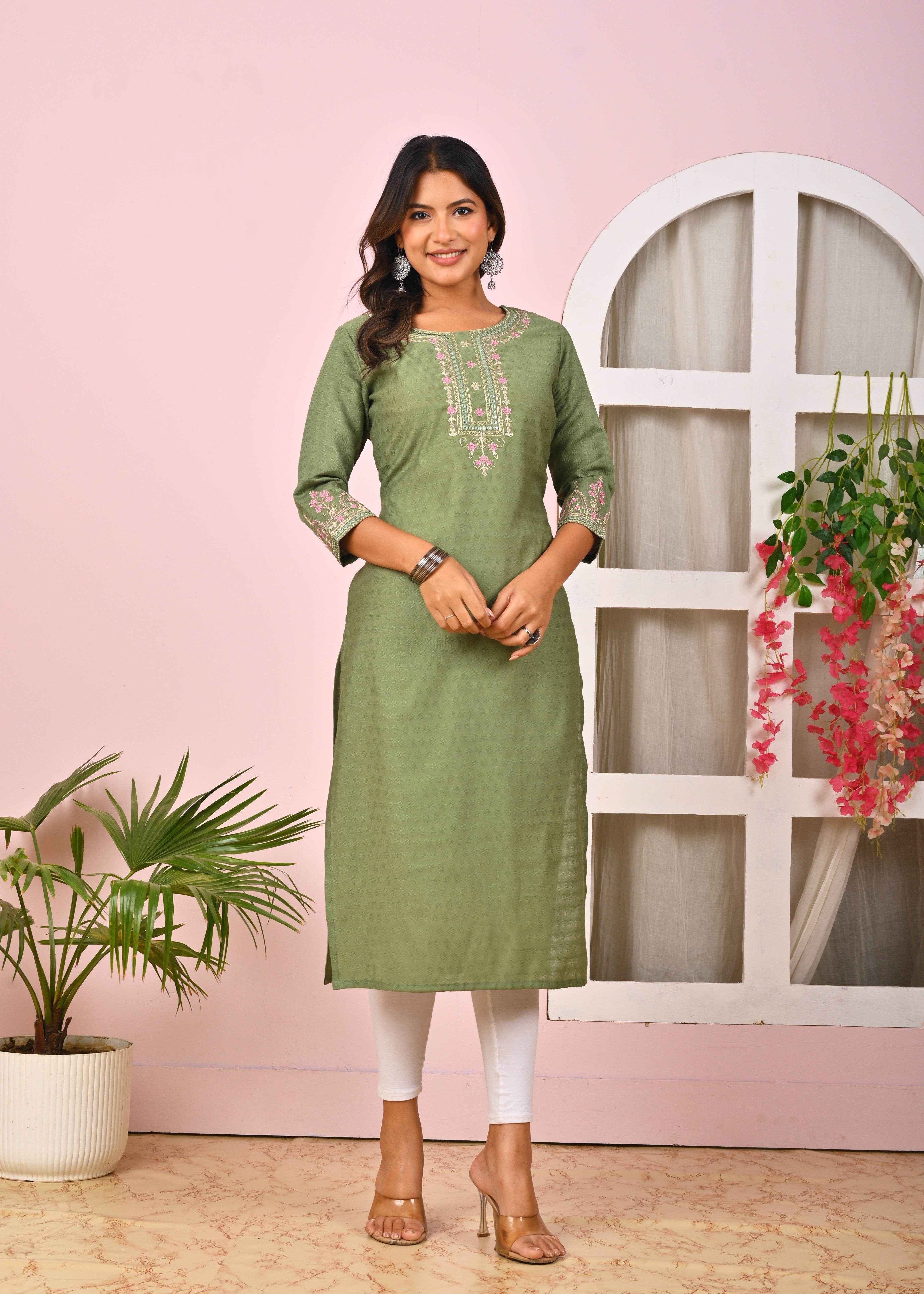 BELVEERA Green Women’s Multicolour Embroidery Kurta
