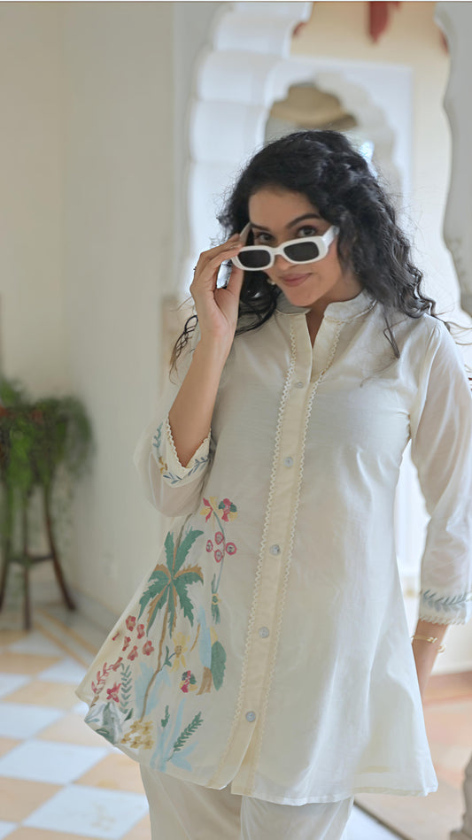 Belveera Mulchanderi co-ord set for women featuring a stylish top with embroidered details