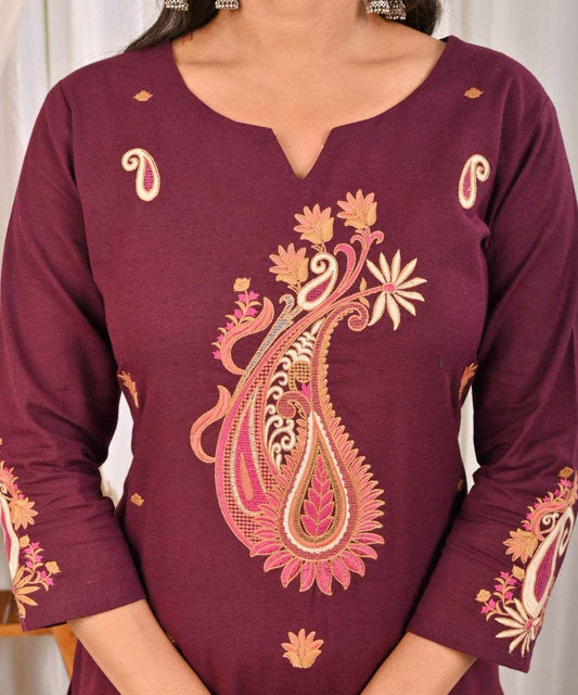 Belveera multicolour wine kurta pant set featuring intricate floral embroidery and stylish design