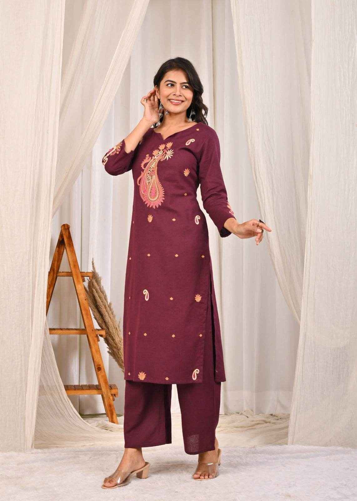 Belveera multicolour wine kurta pant set featuring intricate embroidery and elegant design