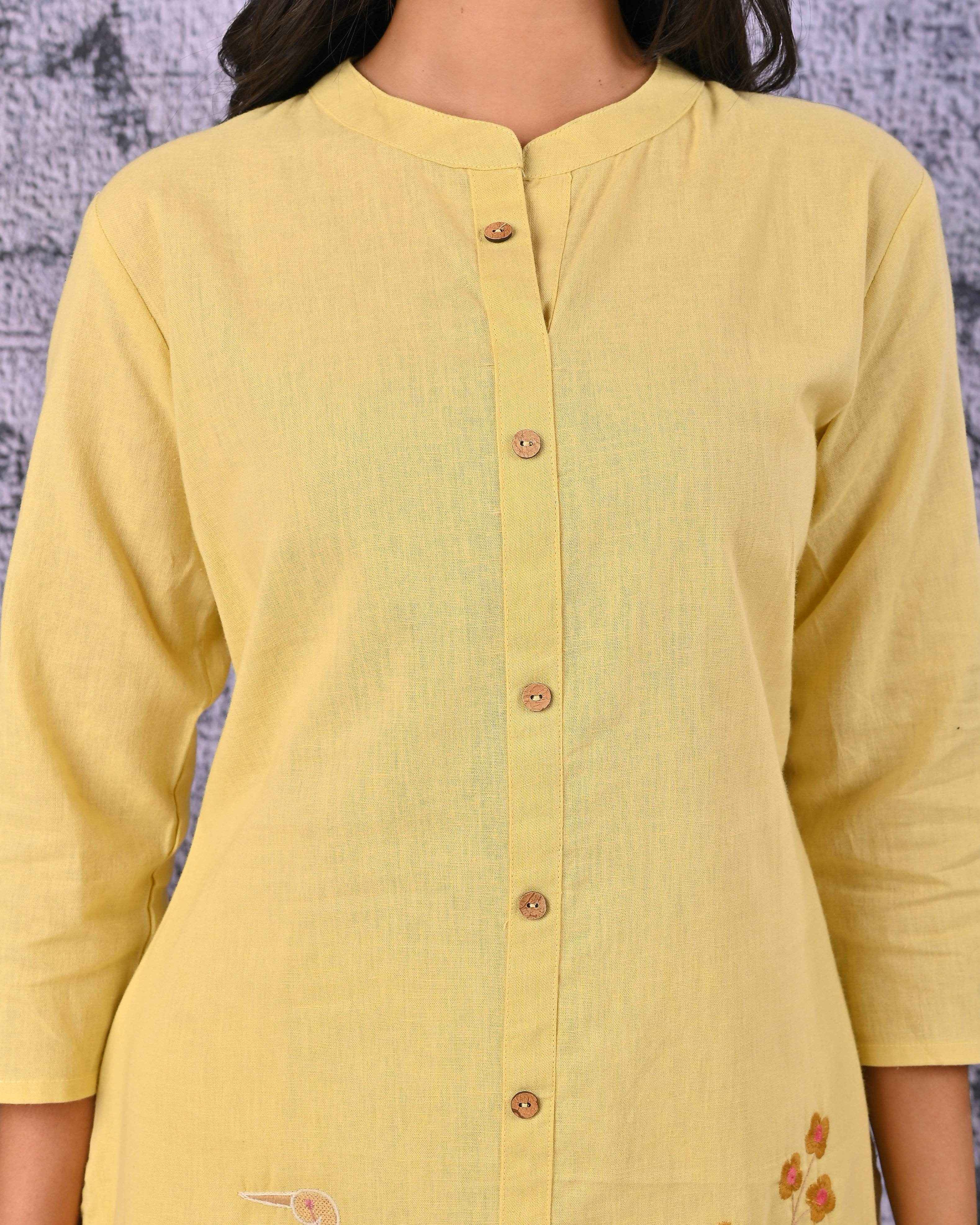 BELVEERA Light Yellow Multicolour Floral Work Detailed Embroidered Kurta Set